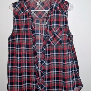 Cute Summer Button Up Plaid Sleeveless Shirt